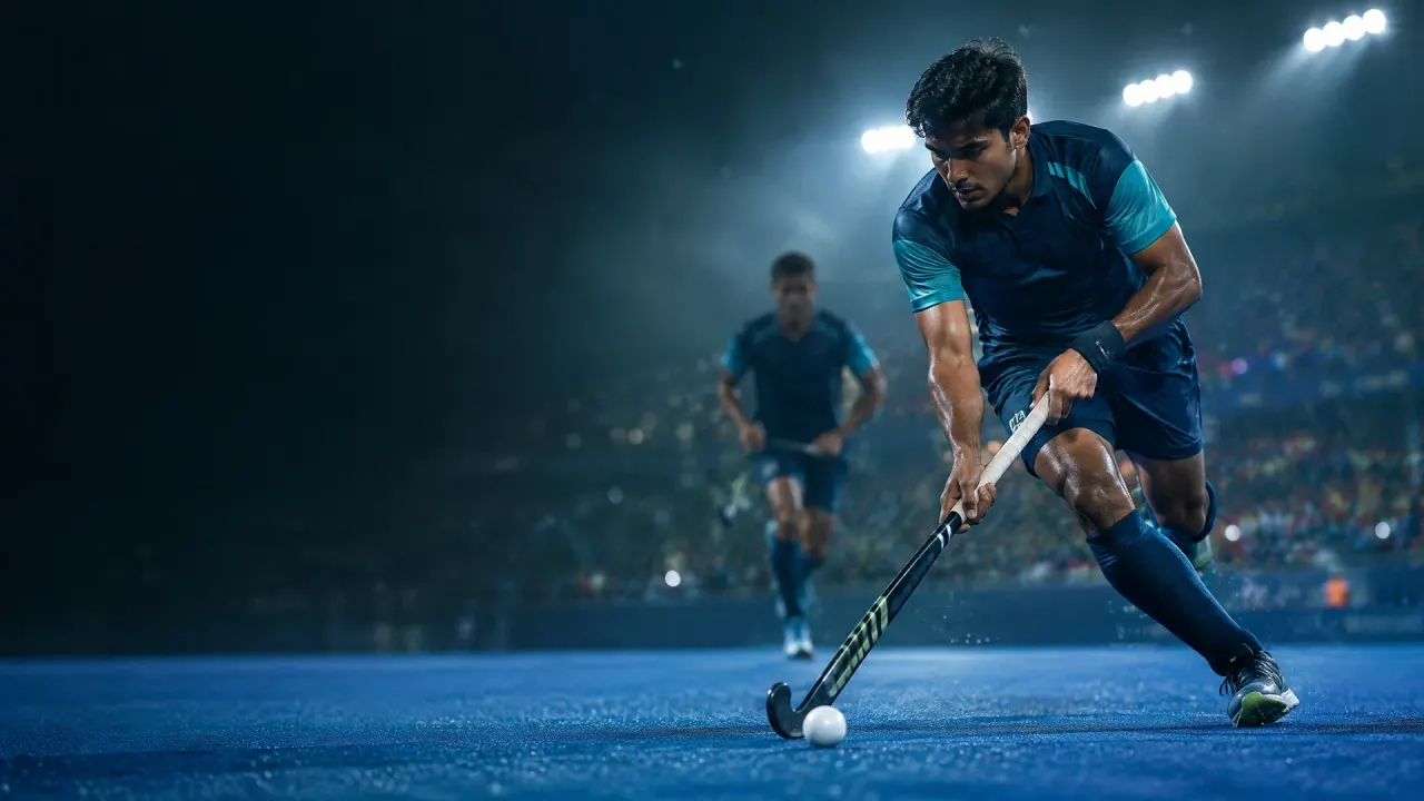 Original neutral field-hockey editorial artwork